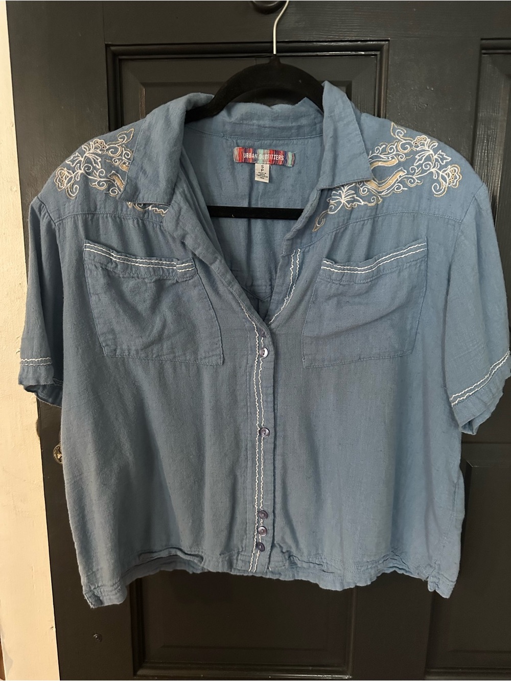 Urban Outfitters Light Blue Embroidered Button-Front Shirt